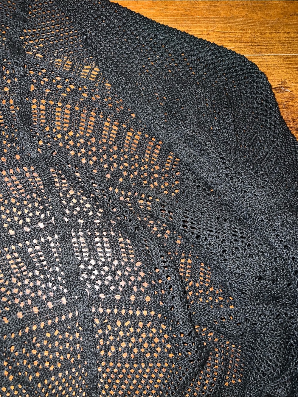 Black Crochet Knit Oversized Boho Wide Sleeve Mesh Flowy Cardigan One Size - Picture 5 of 7